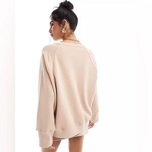 New Zara Wide Raglan Sleeve Sweatshirt Sweater Top Dark Blush Tan Size S…